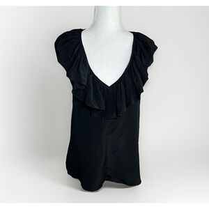 Amanda Uprichard Black Silk Ruffle Halter Tank Top Med Quiet Luxury Going Out